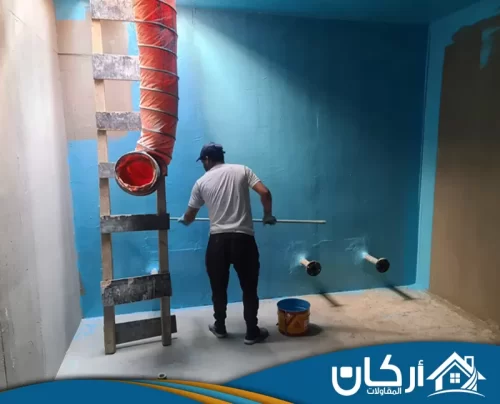 خطوات عزل خزانات المياه بالمزاحمية 0558201331 اركان للمقاولات تنفيذ عزل خزانات المياه بالمزاحمية باستخدام مادة زرقاء واقية.